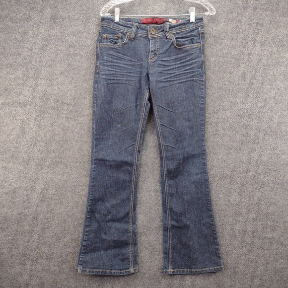 Womens Bongo Flirty Bootcut Jeans Size 7 Blue 14.5W 28.5 Inseam Decorated Pocket - Picture 2 of 11